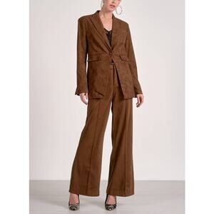 Elan Faux Suede Blazer Jacket Chocolate Brown Size Large NWT Sophisticated Work